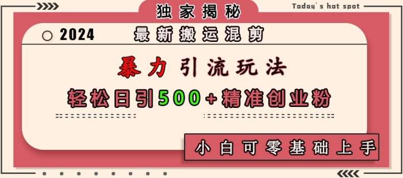 最新搬运混剪暴力引流玩法，轻松日引500+精准创业粉，小白可零基础上手-问小徐资源库