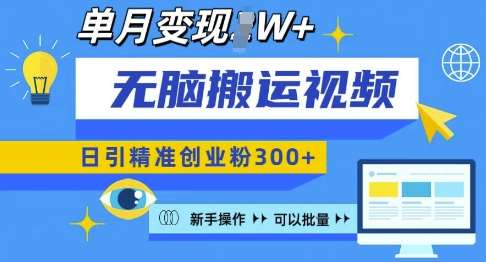 无脑搬运视频号可批量复制，新手即可操作，日引精准创业粉300+，月变现过W 【揭秘】-问小徐资源库
