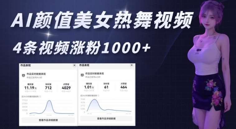 AI颜值美女热舞视频，4条视频涨粉1000+，实测6分钟一条-问小徐资源库