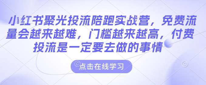 小红书聚光投流陪跑实战营，免费流量会越来越难，门槛越来越高，付费投流是一定要去做的事情-问小徐资源库