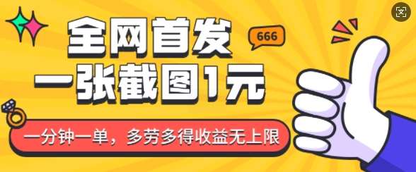 全网首发，一张截图1块钱，一分钟一单，多劳多得，收益无上限-问小徐资源库