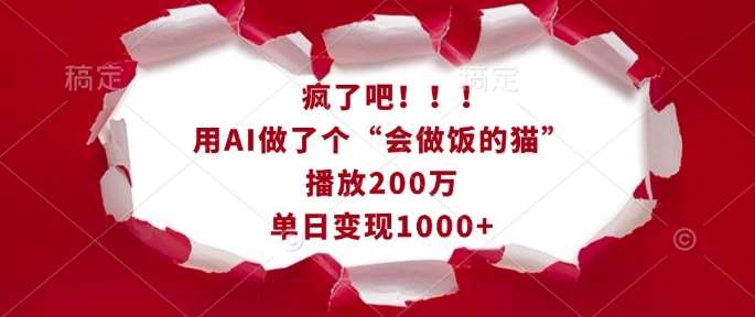 疯了吧！用AI做了个“会做饭的猫”，播放200万，单日变现1k-问小徐资源库
