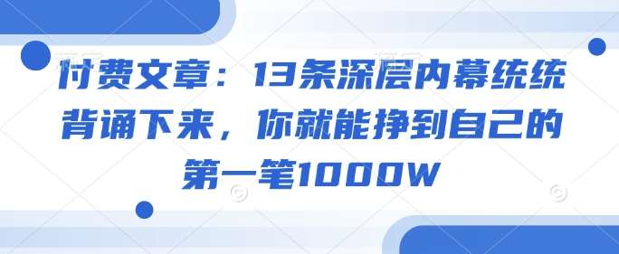 付费文章：13条深层内幕统统背诵下来，你就能挣到自己的第一笔1000W-问小徐资源库