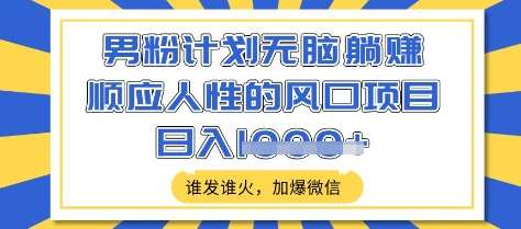 男粉计划无脑躺Z，顺应人性的风口项目，谁发谁火，加爆微信，日入多张【揭秘】-问小徐资源库