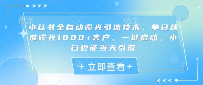 小红书全自动曝光引流技术，单日精准曝光1000+客户，一键启动，小白也能当天引流【揭秘】-问小徐资源库