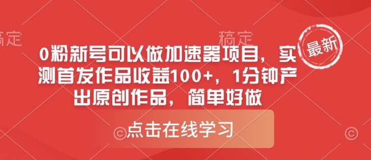 0粉新号可以做的加速器项目，实测首发作品收益100+，1分钟产出原创作品，简单好做-问小徐资源库