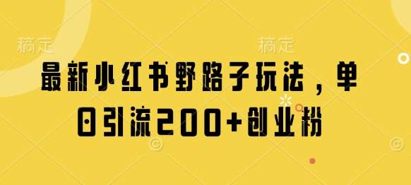 最新小红书野路子玩法，单日引流200+创业粉-问小徐资源库