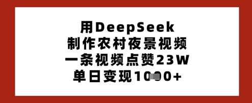 用DeepSeek制作农村夜景视频，一条视频点赞23W，单日变现多张-问小徐资源库