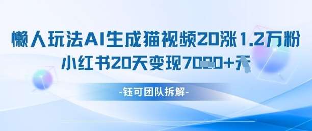 懒人玩法AI生成猫咪图片视频，20涨1.2W万粉，小红书商单20天变现7k-问小徐资源库
