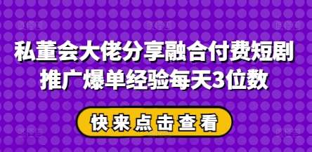 私董会大佬分享融合付费短剧推广爆单经验每天3位数-问小徐资源库