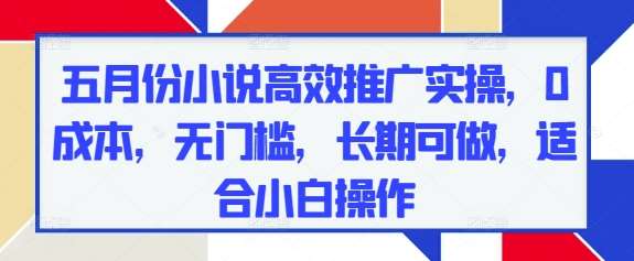 五月份小说高效推广实操，0成本，无门槛，长期可做，适合小白操作-问小徐资源库