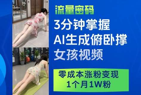 3分钟掌握AI生成俯卧撑女孩视频，零成本涨粉变现，1个月1W粉-问小徐资源库