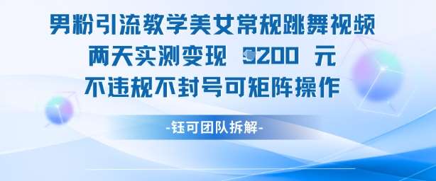 男粉引流教学美女常规跳舞视频两天实测变现1k+，不违规不封号可矩阵操作-问小徐资源库