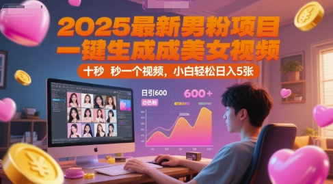 2025最新男粉项目，一键生成美女视频，日引600+色粉 十秒一个视频，小白轻松日入5张【揭秘】-问小徐资源库