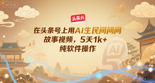 在头条号上用AI生民间故事视频，5天1k+，纯软件操作-问小徐资源库
