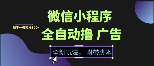 微信小程序全自动撸广告项目，彻底解决没流量的问题，新手一天8张+【揭秘】-问小徐资源库