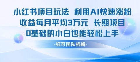 适合小白操作的小红书新项目，利用AI快速涨粉，收益每月平均1W+-问小徐资源库