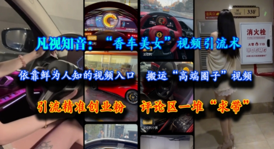 凡视知音：“香车美女”视频引流术，依靠鲜为人知的视频入口，搬运“高端圈子”视频，引流精准创业粉，评论区一堆“求带”-问小徐资源库