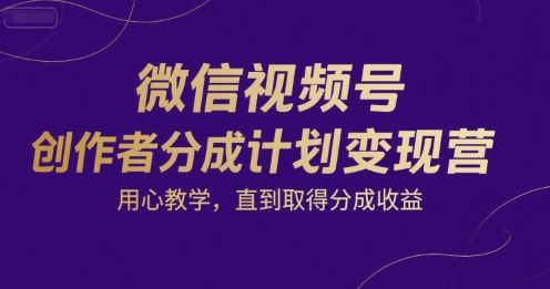 微信视频号创作者分成计划变现营，用心教学，直到取得分成收益-问小徐资源库
