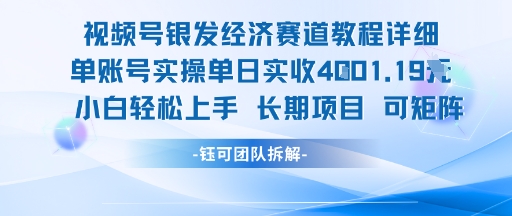 视频号银发经济赛道单账号实操单日实收1k+，小白轻松上手长期项目-问小徐资源库