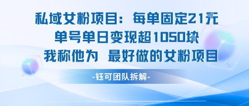 私域女粉项目：每单固定21块，单日变现超1k+，最好做的女粉项目-问小徐资源库