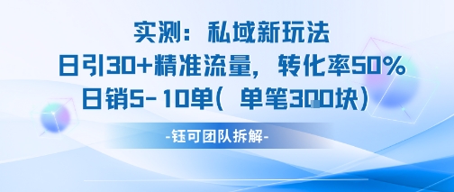 实测私域新玩法日引30加精准流量转化率50%日销5-10单每笔3张-问小徐资源库