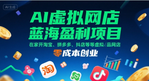 AI虚拟网店蓝海盈利项目，在家开淘宝、拼多多、抖店等虚拟品网店，零成本创业-问小徐资源库