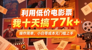 利用低价电影票，我十天搞了7k+，操作简单，小白零成本无门槛上手【揭秘】-问小徐资源库