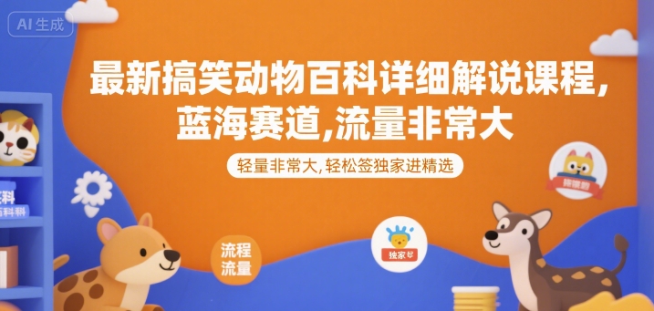 最新搞笑动物百科详细解说课程，蓝海赛道，流量非常大，轻松签独家进精选-问小徐资源库