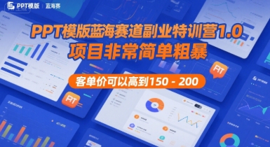 PPT模版蓝海赛道副业特训营1.0，项目非常简单粗暴，客单价可以高到150-200-问小徐资源库