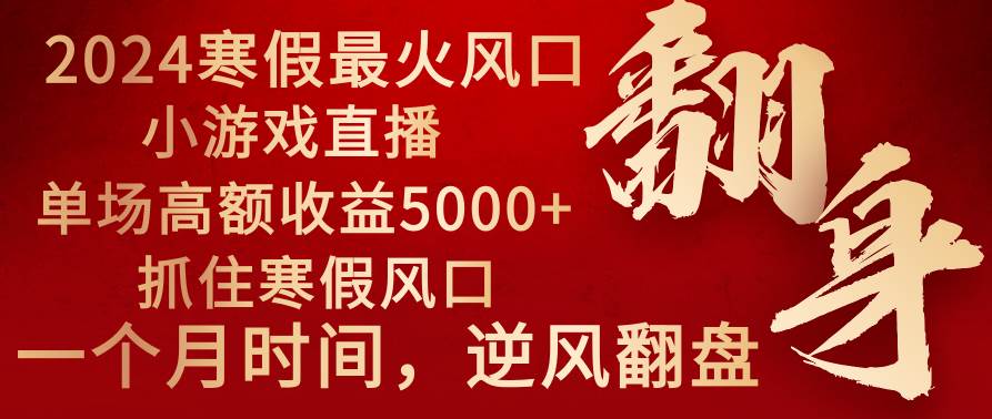 （8766期）2024年最火寒假风口项目 小游戏直播 单场收益5000+抓住风口 一个月直接提车-问小徐资源库