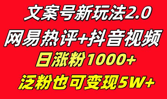 （8484期）文案号新玩法 网易热评+抖音文案 一天涨粉1000+ 多种变现模式 泛粉也可变现-问小徐资源库