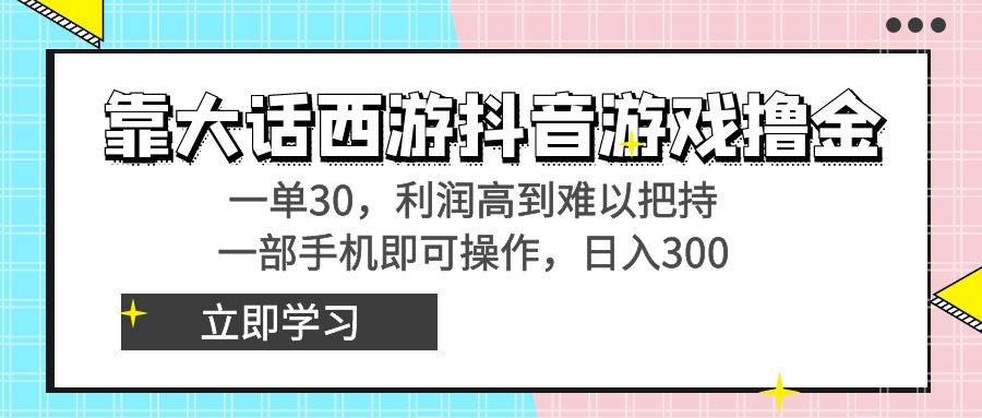 （8896期）靠大话西游抖音游戏撸金，一单30，利润高到难以把持，一部手机即可操作…-问小徐资源库