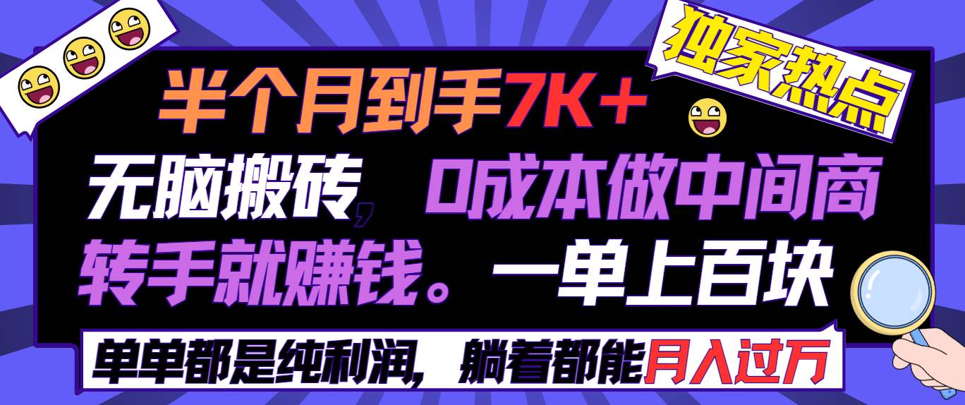 （9187期）半个月收益7K+，无脑搬砖，0成本做中间商，转手就赚钱，一单上百块，单…-问小徐资源库