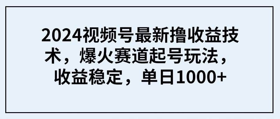 （9651期） 2024视频号最新撸收益技术，爆火赛道起号玩法，收益稳定，单日1000+-问小徐资源库