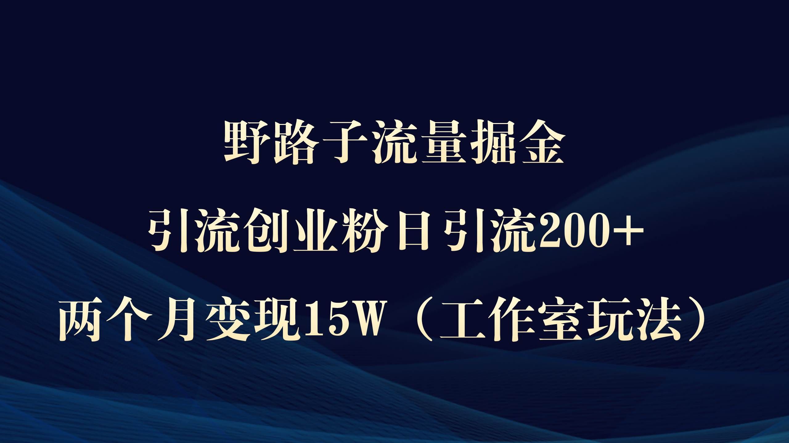 （9513期）野路子流量掘金，引流创业粉日引流200+，两个月变现15W（工作室玩法））-问小徐资源库