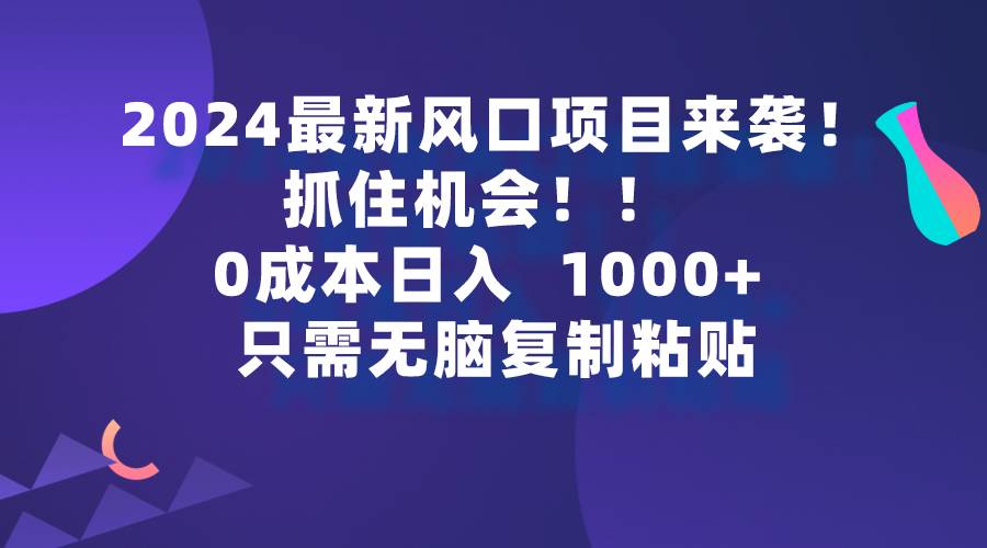 （9899期）2024最新风口项目来袭，抓住机会，0成本一部手机日入1000+，只需无脑复…-问小徐资源库