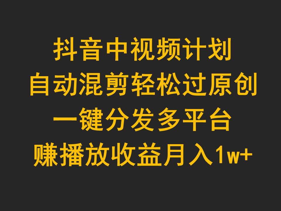 （9825期）抖音中视频计划，自动混剪轻松过原创，一键分发多平台赚播放收益，月入1w+-问小徐资源库