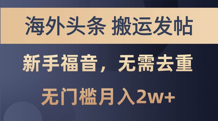 （10861期）海外头条搬运发帖，新手福音，甚至无需去重，无门槛月入2w+-问小徐资源库