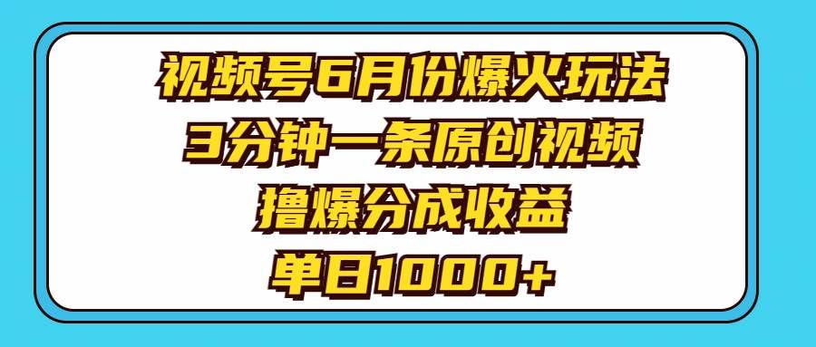 （11298期）视频号6月份爆火玩法，3分钟一条原创视频，撸爆分成收益，单日1000+-问小徐资源库