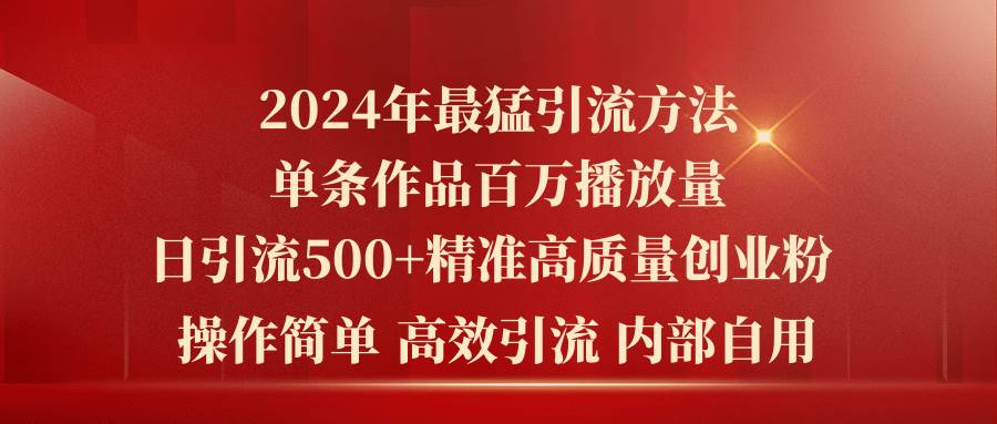 （10920期）2024年最猛暴力引流方法，单条作品百万播放 单日引流500+高质量精准创业粉-问小徐资源库