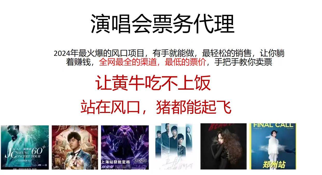 （11272期）演唱会票务代理，2024年最火爆风口项目，全网最低的票价，小白一分钟上…-问小徐资源库