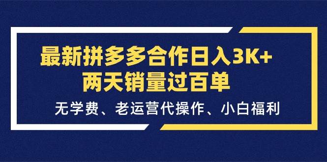 （11288期）最新拼多多合作日入3K+两天销量过百单，无学费、老运营代操作、小白福利-问小徐资源库