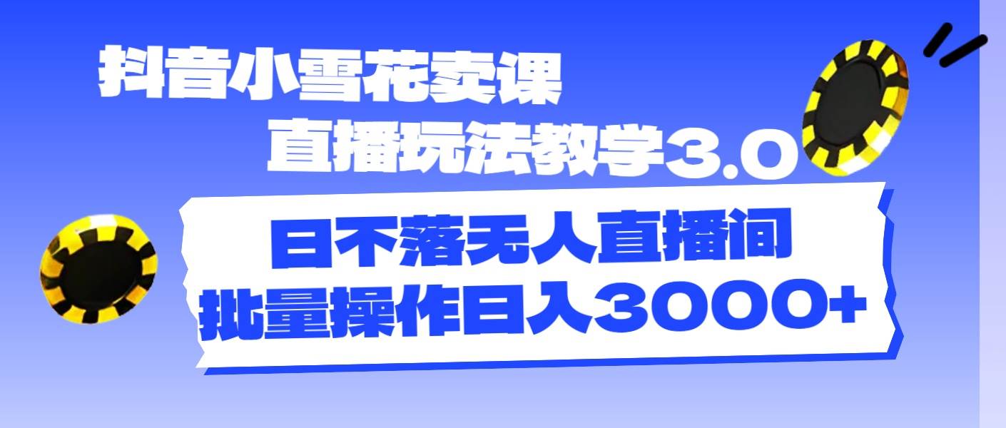 （11595期）抖音小雪花卖课直播玩法教学3.0，日不落无人直播间，批量操作日入3000+-问小徐资源库