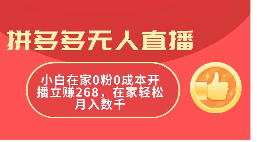（11521期）拼多多无人直播，小白在家0粉0成本开播立赚268，在家轻松月入数千-问小徐资源库
