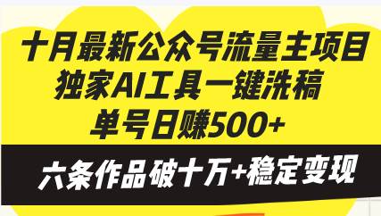 （13156期）十月最新公众号流量主项目，独家AI工具一键洗稿单号日赚500+，六条作品…-问小徐资源库