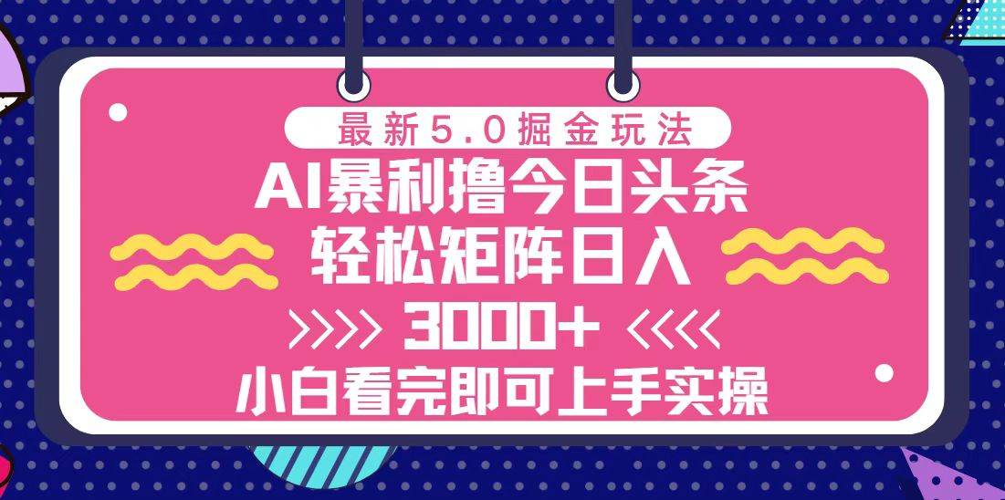 （13398期）今日头条最新5.0掘金玩法，轻松矩阵日入3000+-问小徐资源库