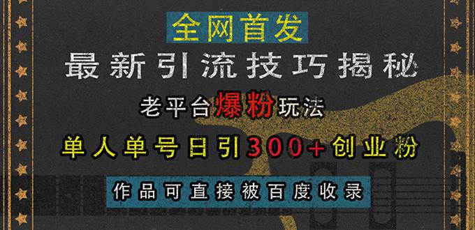 （13445期）最新引流技巧揭秘，老平台爆粉玩法，单人单号日引300+创业粉，作品可直…-问小徐资源库