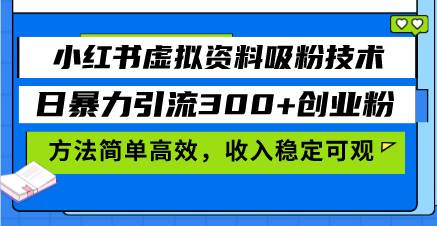（13345期）小红书虚拟资料吸粉技术，日暴力引流300+创业粉，方法简单高效，收入稳…-问小徐资源库