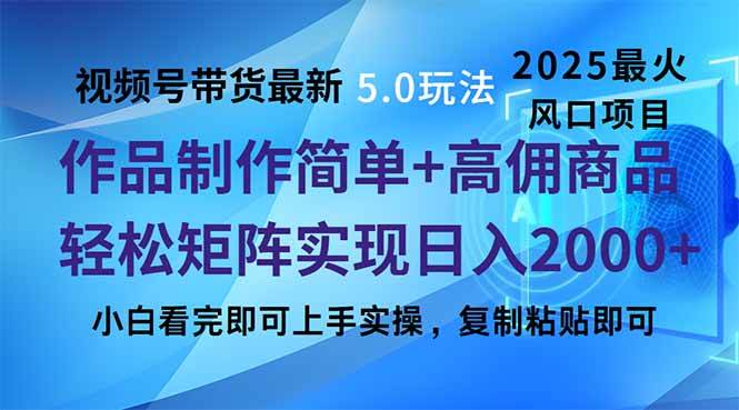（14191期）视频号带货最新5.0玩法，作品制作简单，当天起号，复制粘贴，轻松矩阵…-问小徐资源库